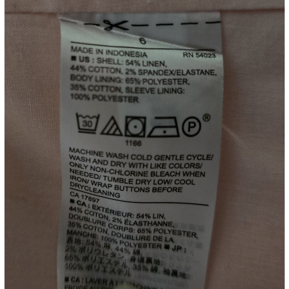 Banana Republic Blush Pink Linen Blend Tailored Blazer Preppy Womens Size 6 - Picture 8 of 8